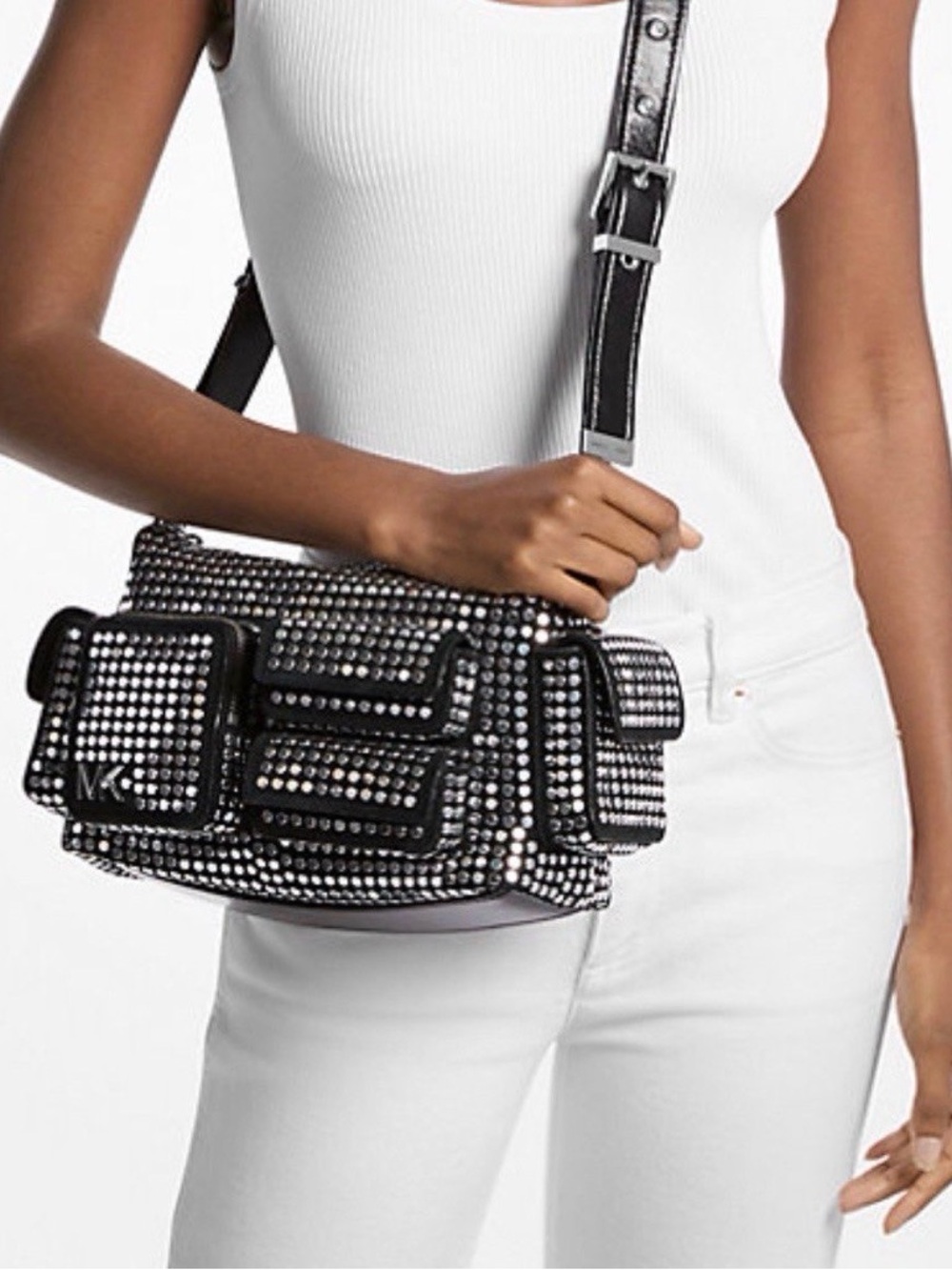 Michael Kors Black and Silver Studded Dakota Shoulder Bag - Picture 8 of 11